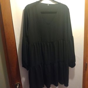 Black tiered v neck mini dress